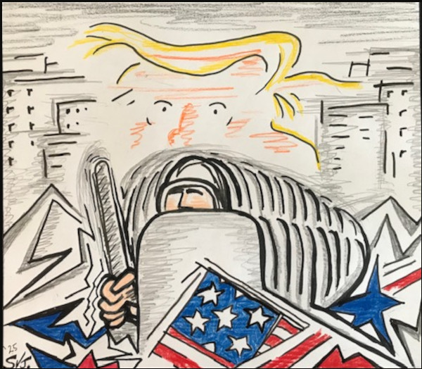 Trump invaderer amerikanske storbyer med demokratiske bystyre. Illustration: Svend Vestergaard Jensen